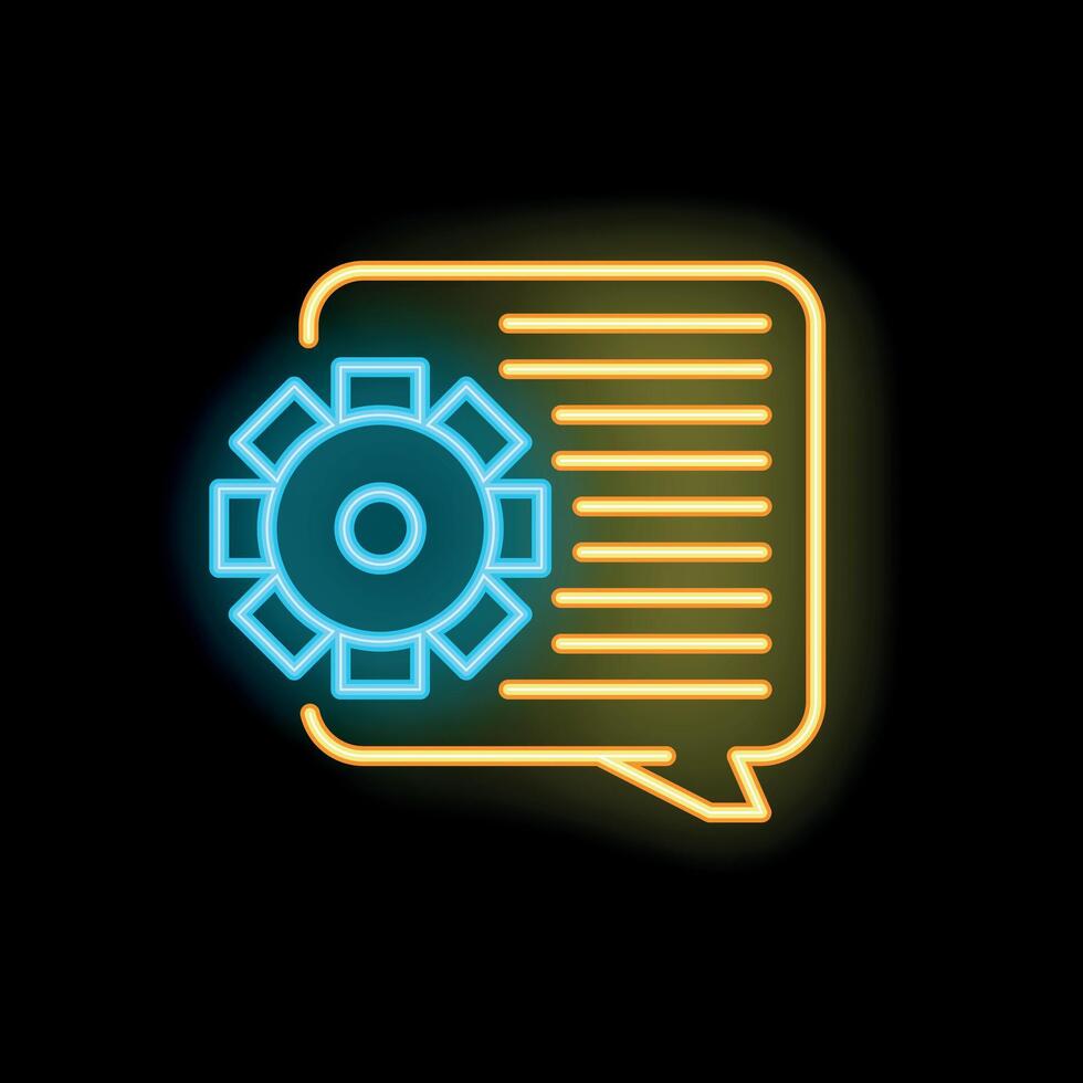 Neon sign representing automated message sending with gear and speech bubble vector