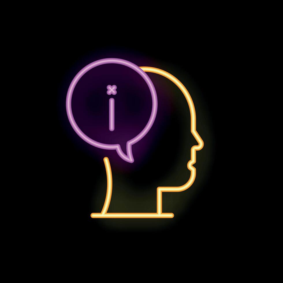 Neon icon of human head with information symbol inside speech bubble vector