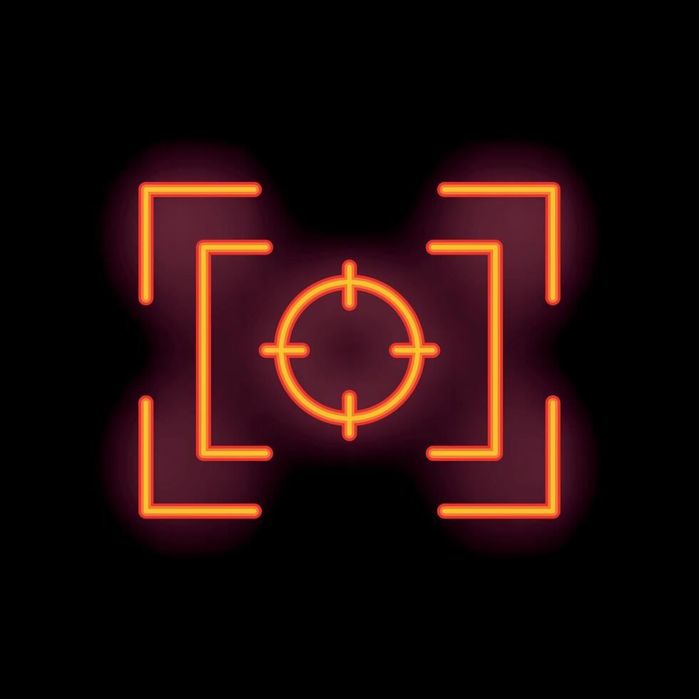 Neon target icon glowing on dark background vector