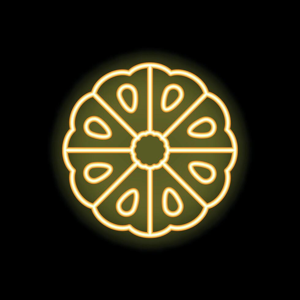 Bright yellow neon flower glowing on black background vector