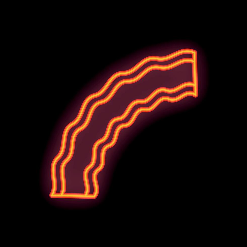 Bright orange neon sign showing a slice of bacon on black background vector