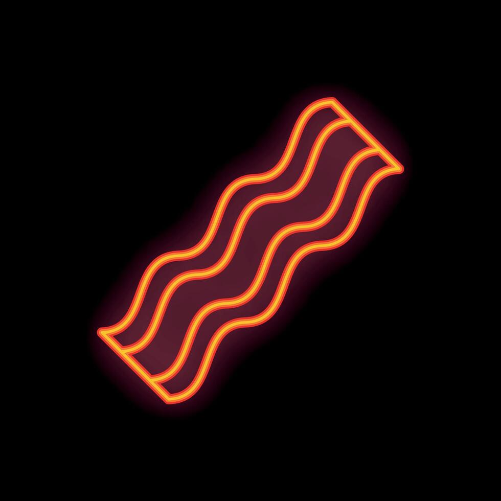 Glowing neon sign depicting delicious crispy bacon on black background vector