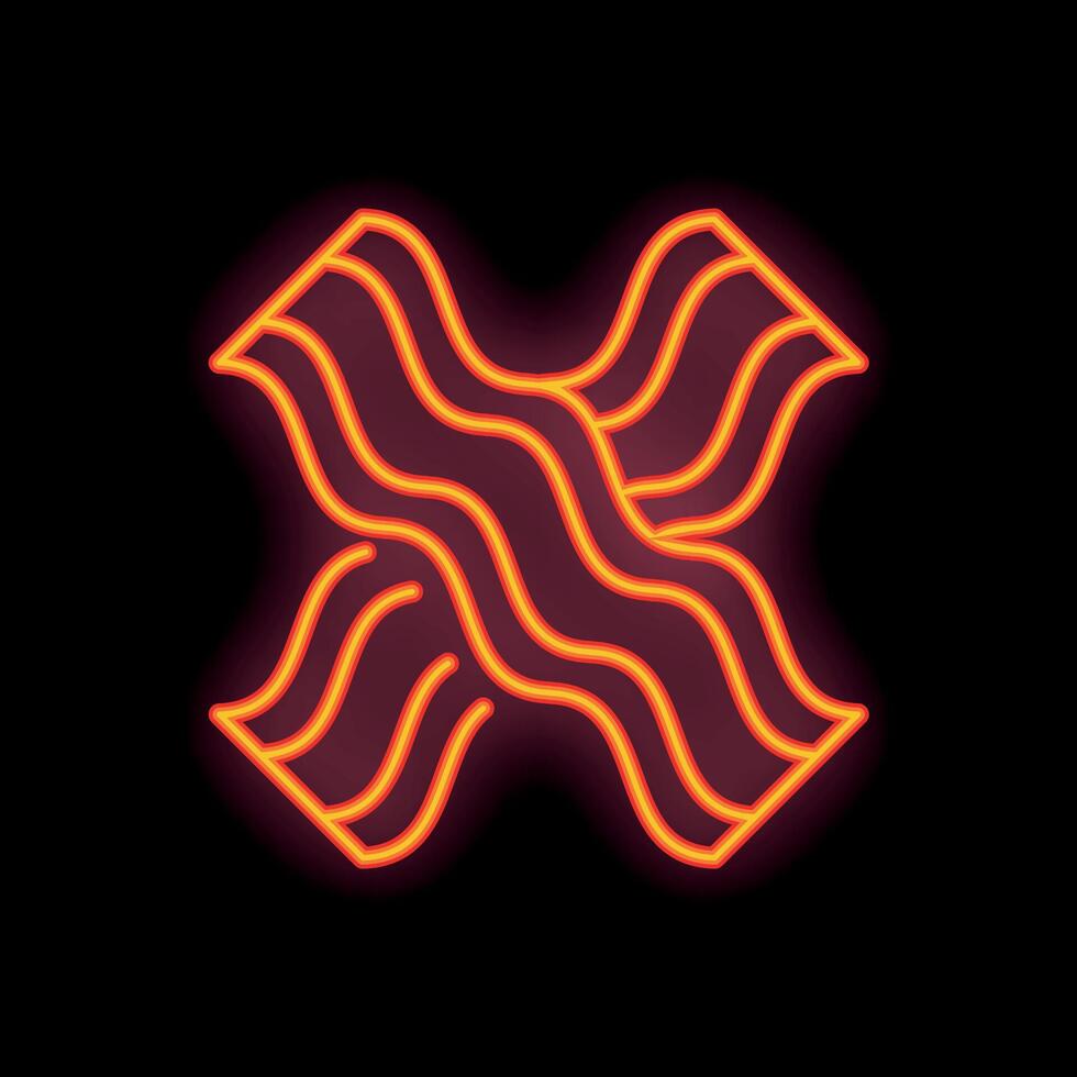Neon sign shaped like bacon strip forming letter x on black background vector