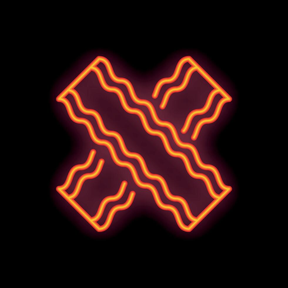 Glowing neon sign of two pieces of bacon forming an x shape vector