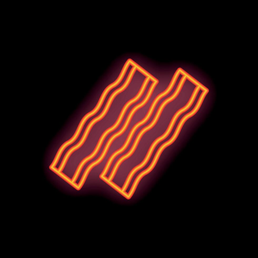 Glowing neon sign with two bacon strips on black background vector