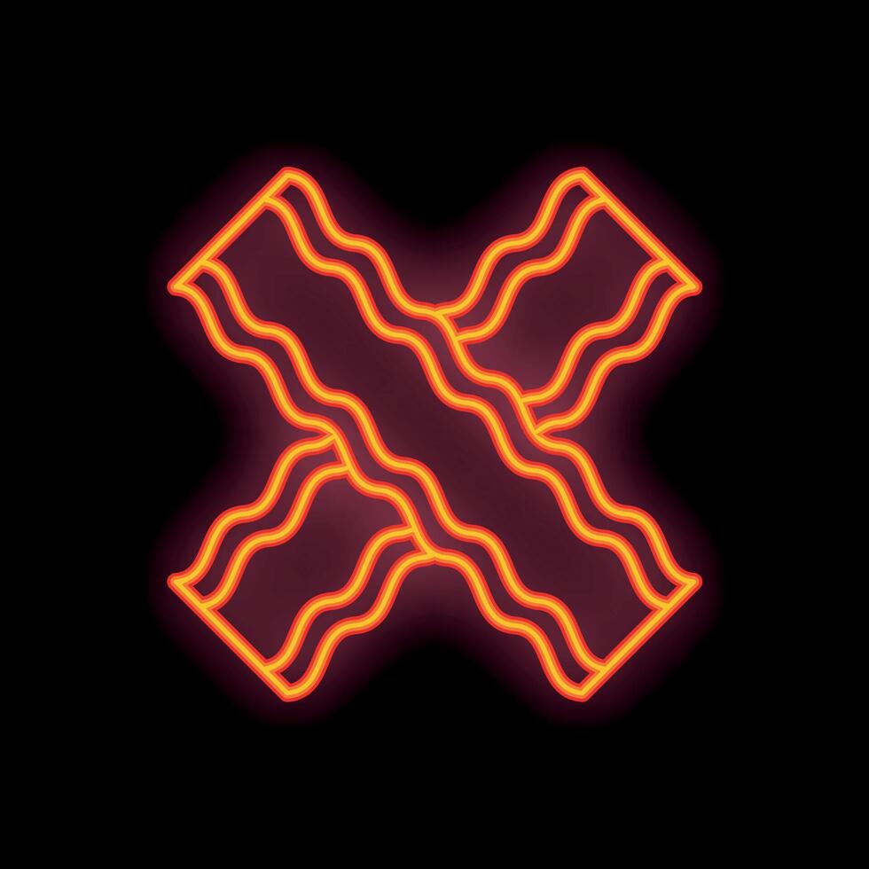 Two pieces of bacon forming a cross shape neon sign vector