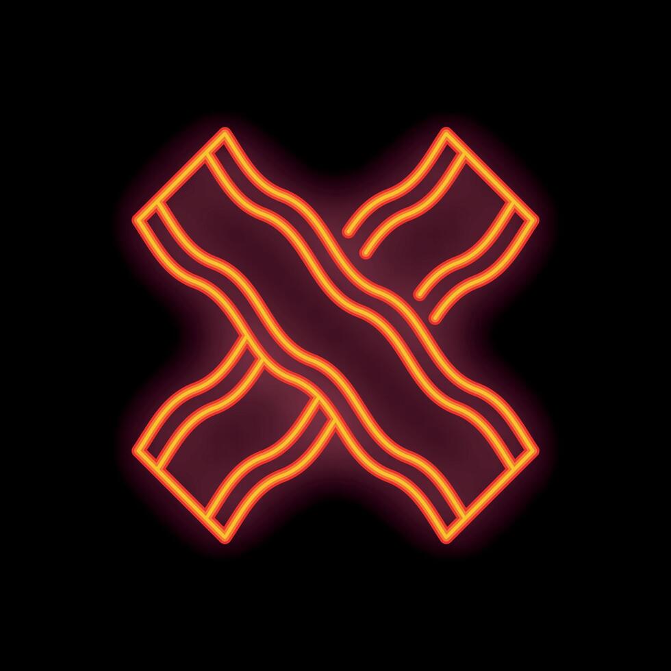 Neon sign showing two pieces of bacon forming a cross vector
