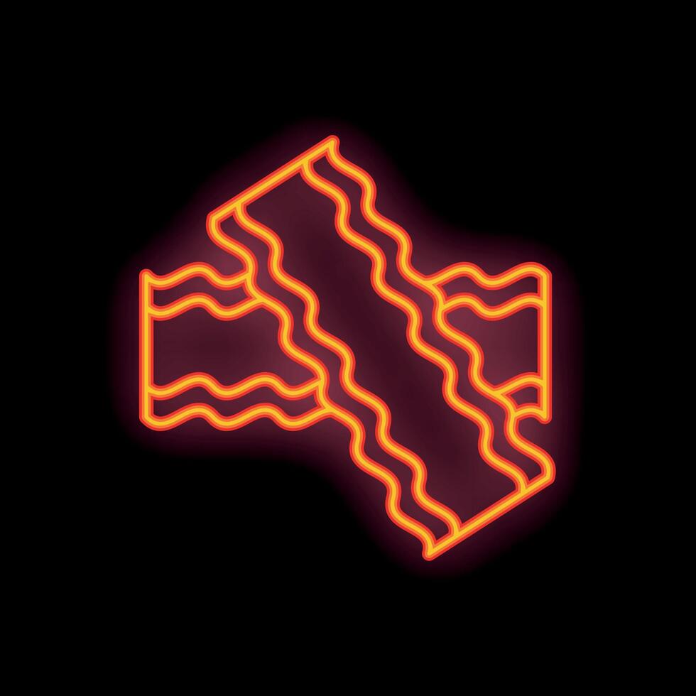 Neon sign of pieces of bacon glowing on black background vector