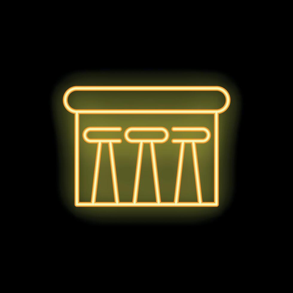 Neon sign showing bar counter with stools on black background vector