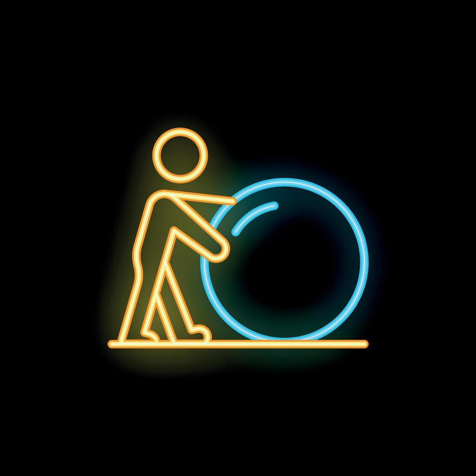 Neon sign of person pushing large ball vector