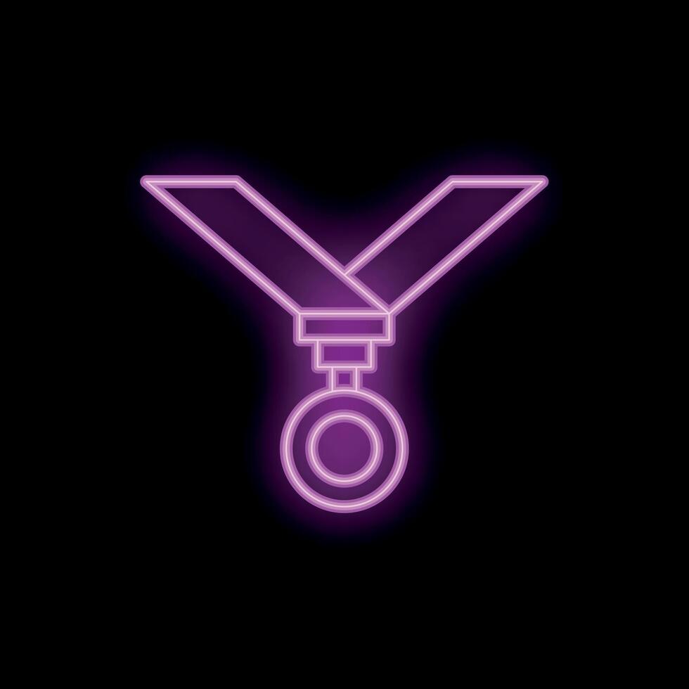 Neon medal icon glowing on dark background representing success vector