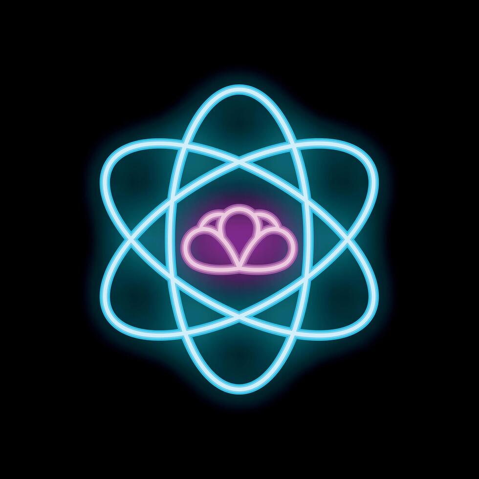 Neon atom symbol representing science and knowledge with brain icon vector