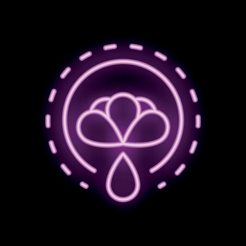 Neon sign of breastfeeding with breast and drop of milk in circle with dotted lines on black background vector