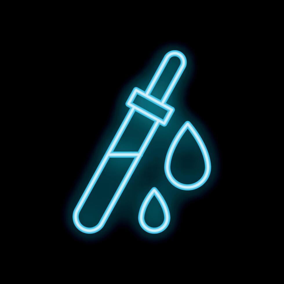 Neon blue pipette dropping liquid icon on black background vector