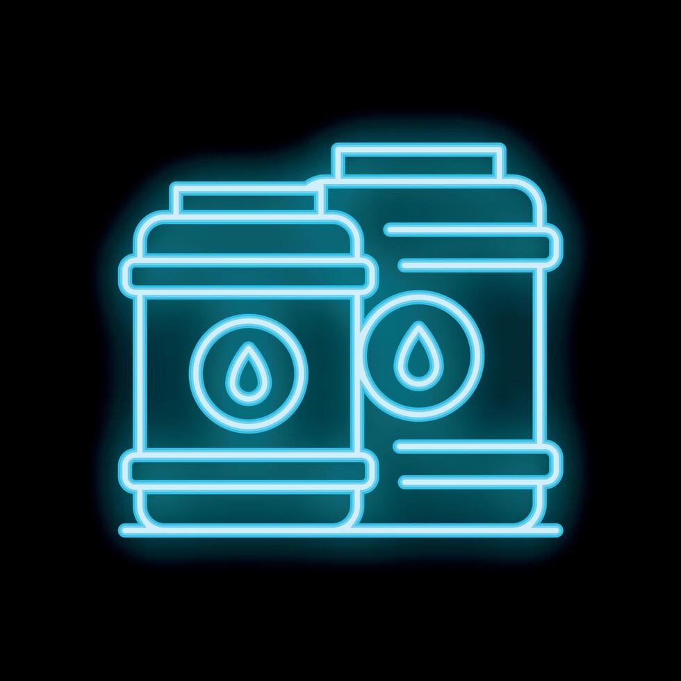 Blue neon sign showing two water bottles on black background vector