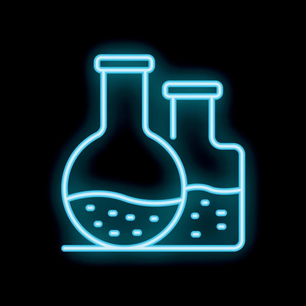 Neon laboratory glassware icon glowing on black background vector