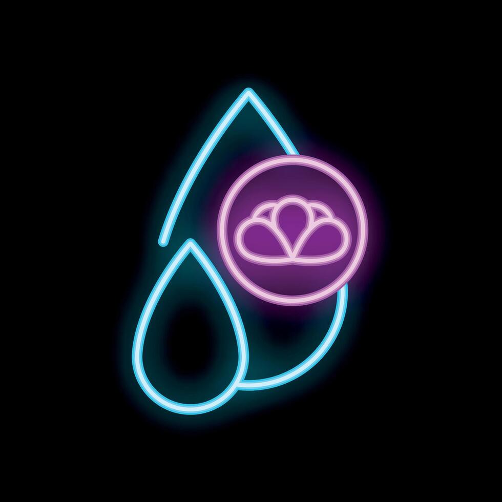 Neon icon of water drops symbolizing charity and donation vector