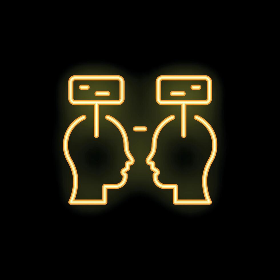 Neon icon of two people exchanging thoughts with speech bubbles above heads vector
