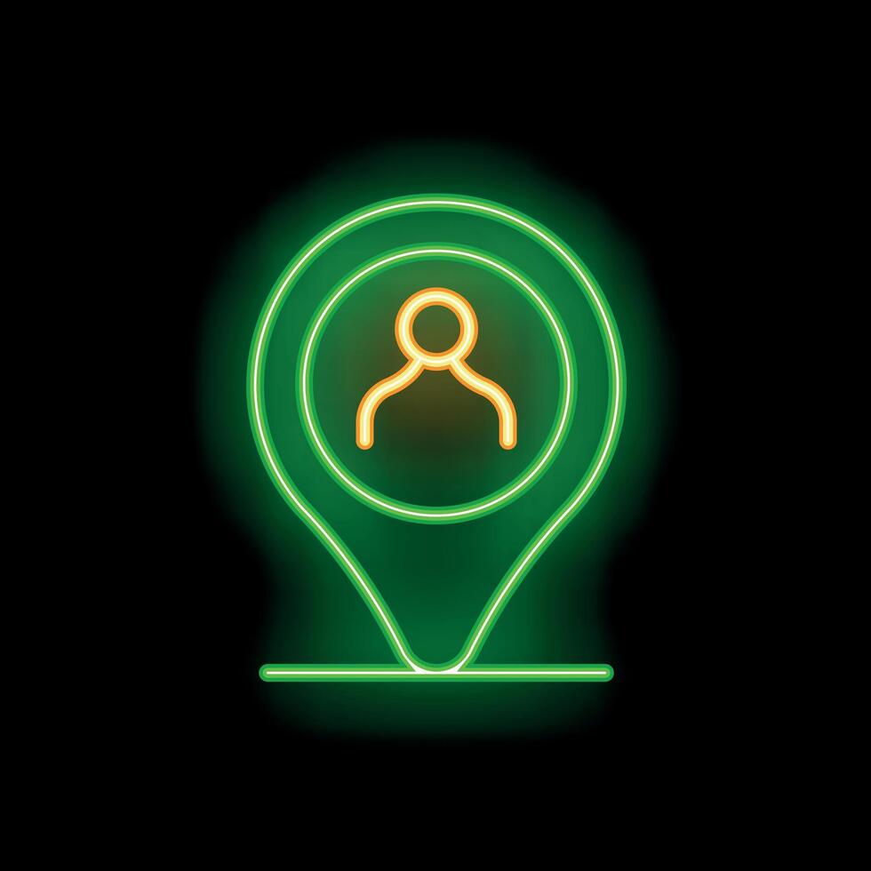 Neon green icon of location pin pointing person vector