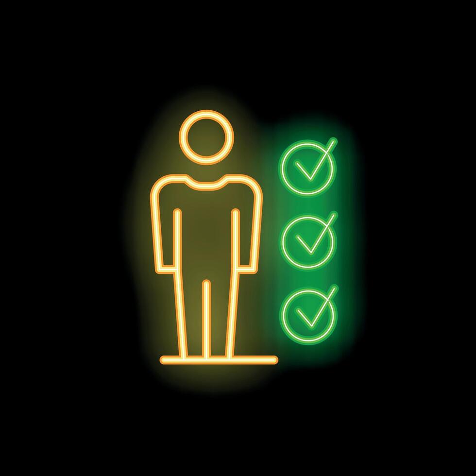 Neon sign of person standing next to checklist with check marks vector