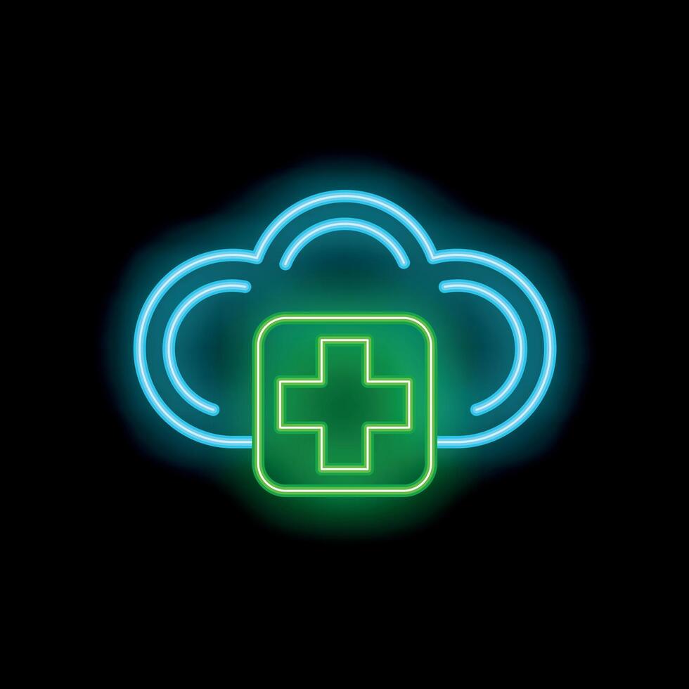 Neon style icon showing cloud computing providing medical services vector