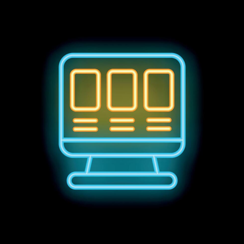 Neon icon of desktop computer displaying website design interface vector