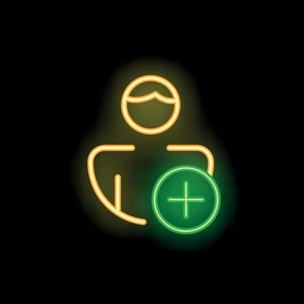 Neon icon of person adding new contact representing online friend request vector