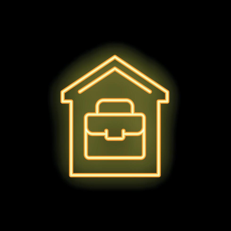 Glowing neon icon of a house containing a briefcase representing working from home vector
