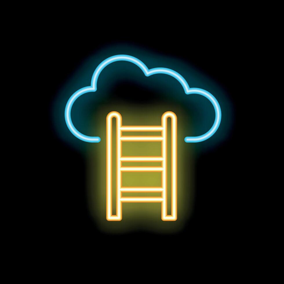 Neon ladder leading to a cloud computing concept vector