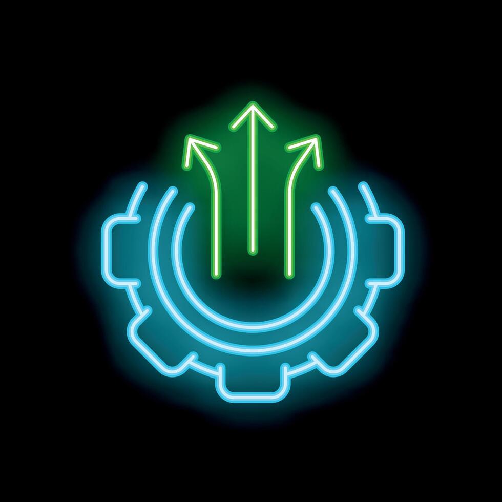 Neon gear with arrows pointing up representing growth hacking strategy vector