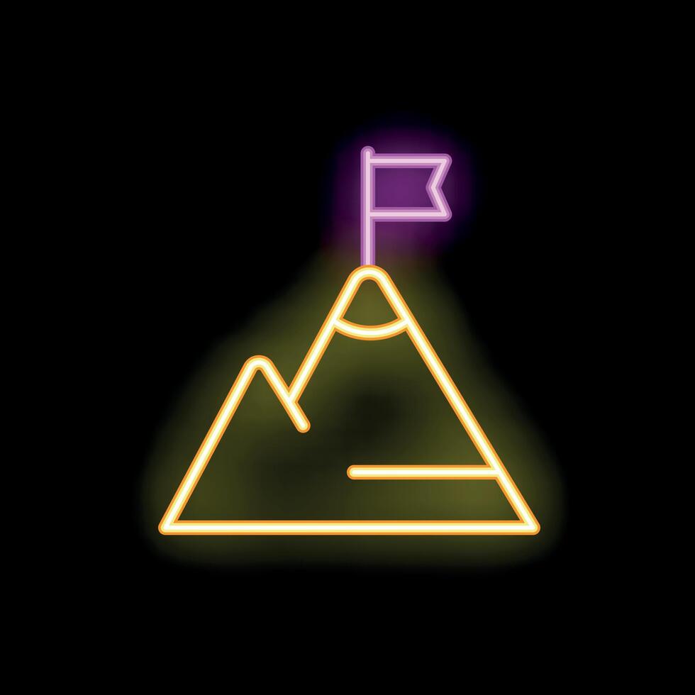 Neon sign depicting mountain with flag on top symbolizing success vector