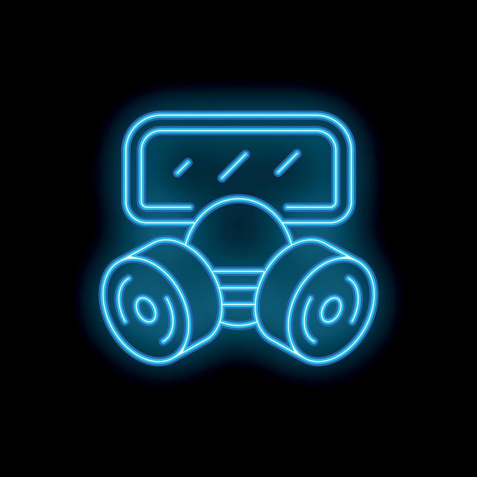 Glowing neon icon of gas mask with filters on black background vector