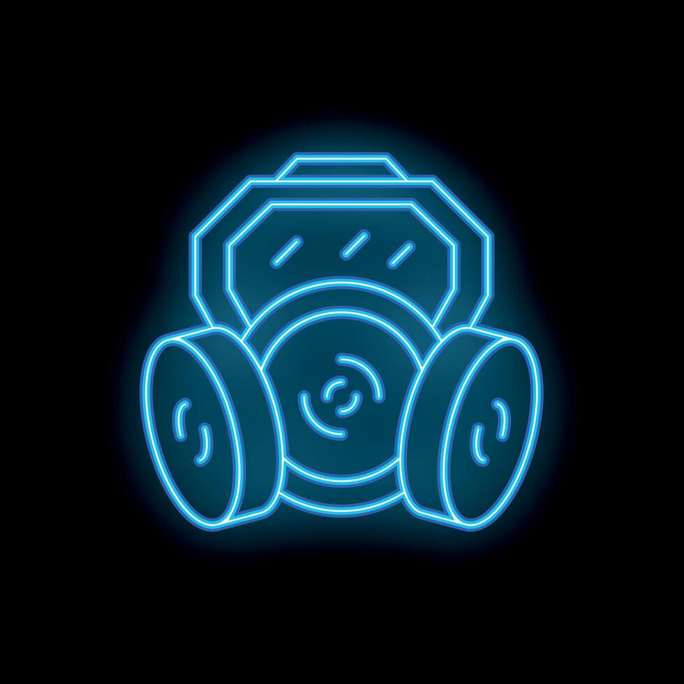 Blue neon sign gas mask on black background representing protection and safety vector