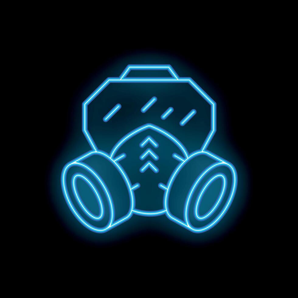 Glowing neon icon of gas mask respirator for safety and protection vector
