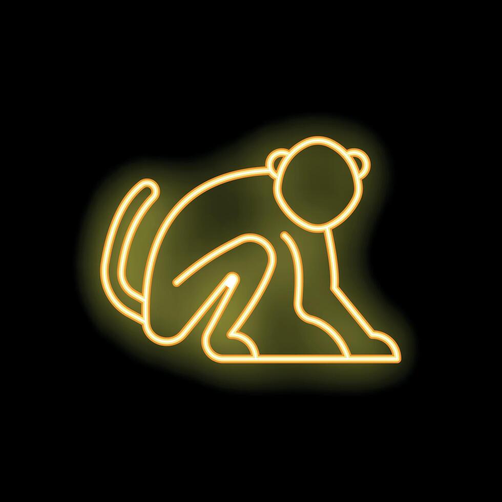 Neon monkey icon crawling on a black background vector