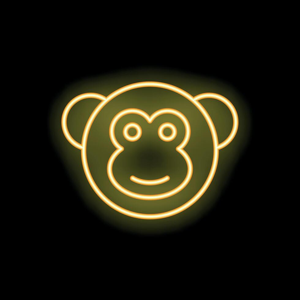 Yellow neon sign monkey face smiling on black background vector