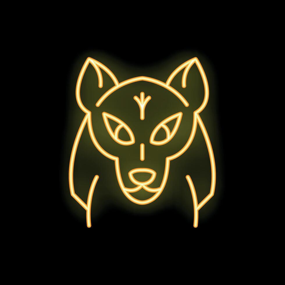 Bright yellow neon sign showing a wolf head on black background vector