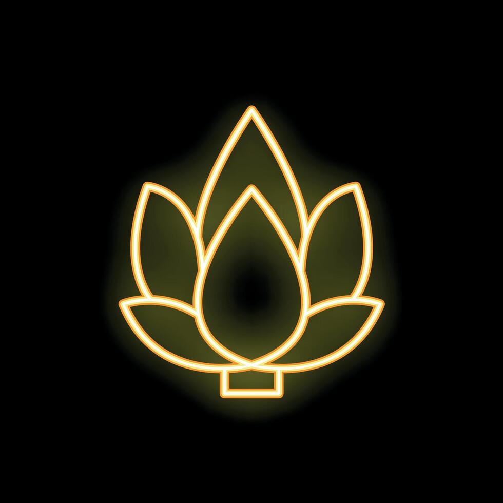 Neon yellow lotus flower glowing on black background vector