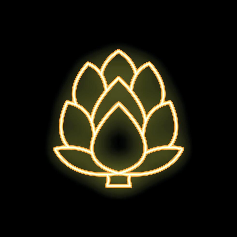 Glowing neon sign of hop cones on black background vector