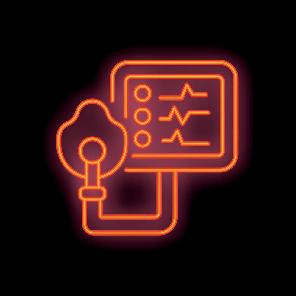 Neon icon of anesthesia machine displaying patient's vital signs vector