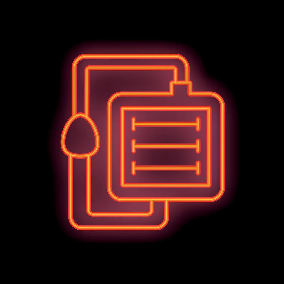 Glowing neon icon of blood transfusion system with blood bag and drop counter vector