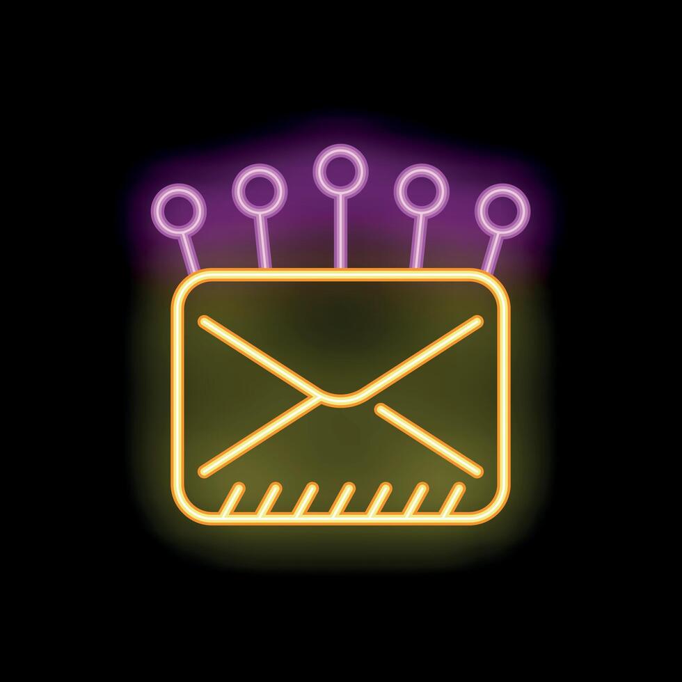 Neon icon of email envelope with pins sticking out representing spam vector