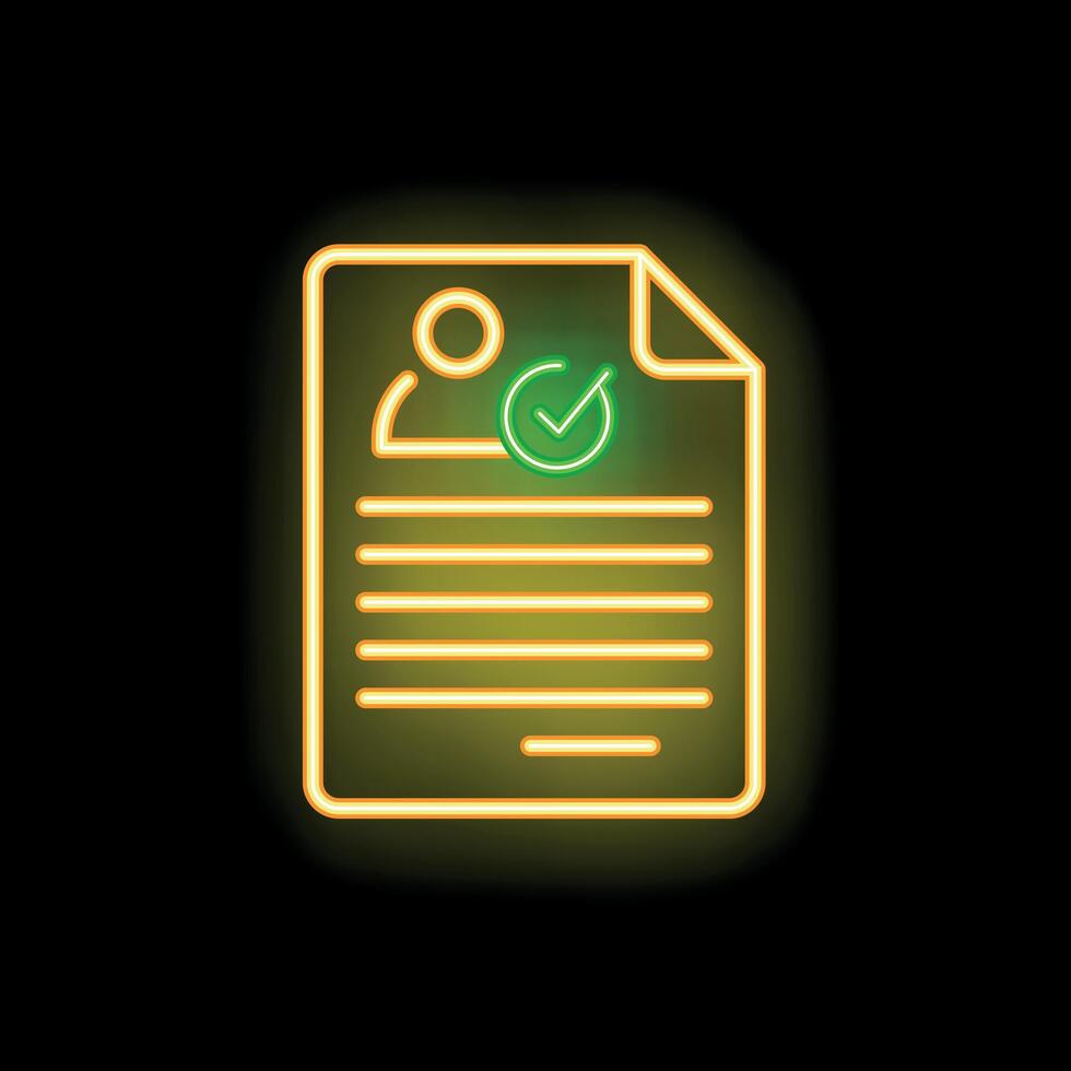 Neon icon of curriculum vitae with check mark approving candidate vector