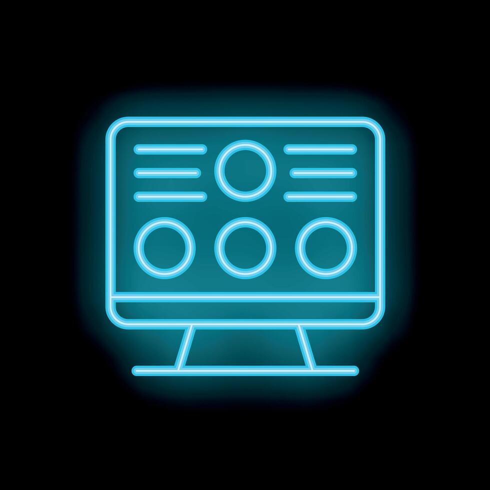 Neon icon of computer monitor showing website design interface vector