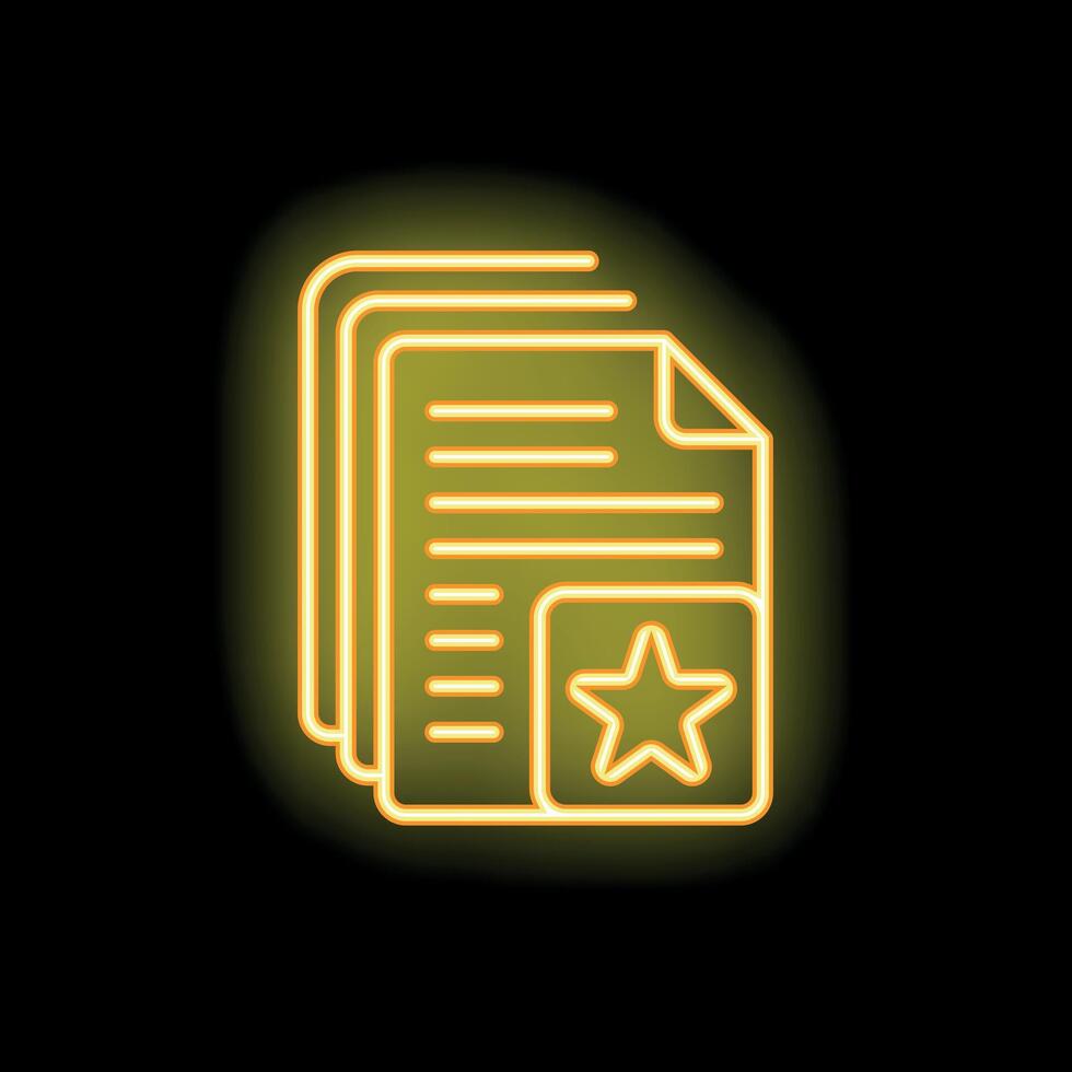 Neon icon of documents with star emphasizing importance of file vector
