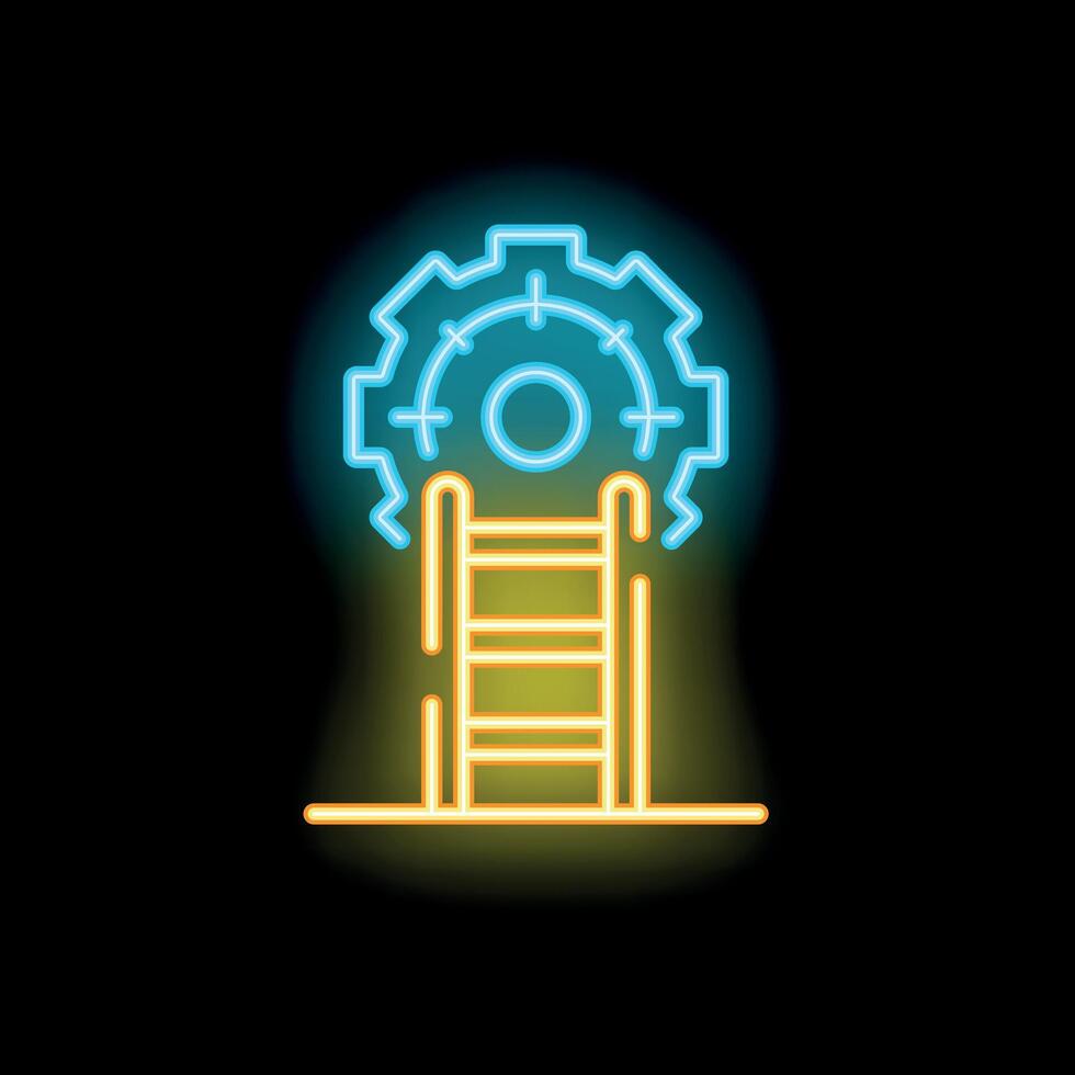 Neon sign representing ladder leading to success symbolized by gear vector