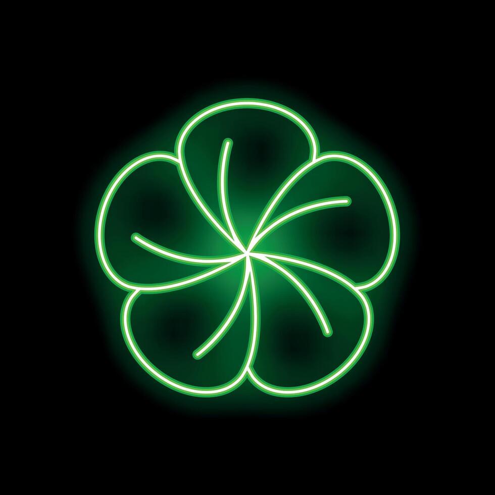 Green neon clover glowing on black background vector