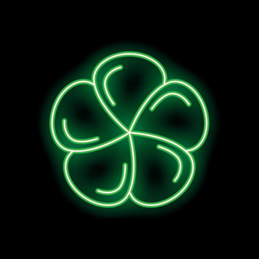 Green neon light glowing clover on black background vector