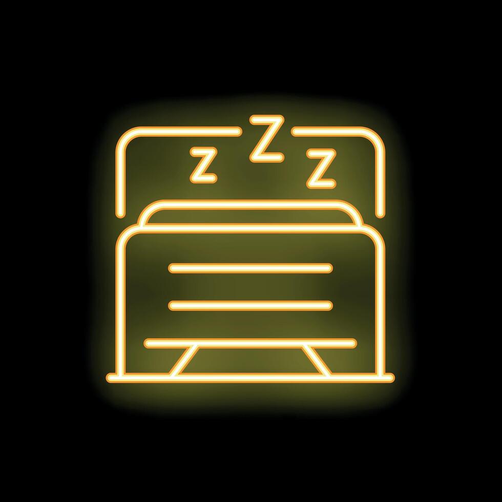 Neon yellow sleeping icon illustrating sleeping time vector