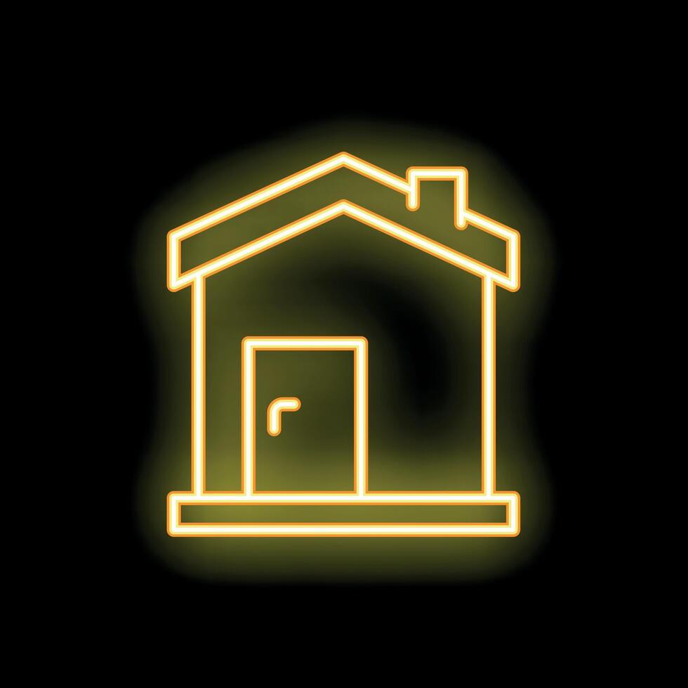 Glowing neon icon of house with door and chimney on black background vector